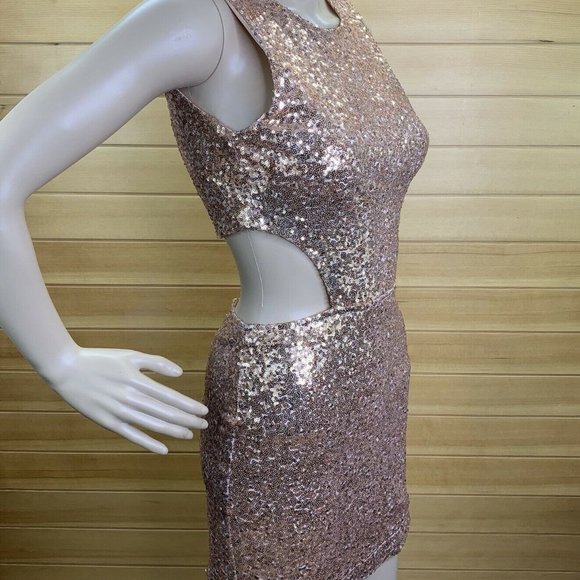 TOBI Rose Gold Dress Sequin Cut Out Mini Dress - Picture 5 of 12